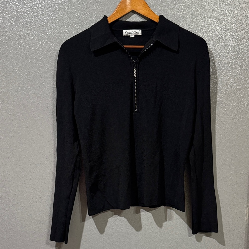 Belldini Black Sweater with Rhinestone zipper